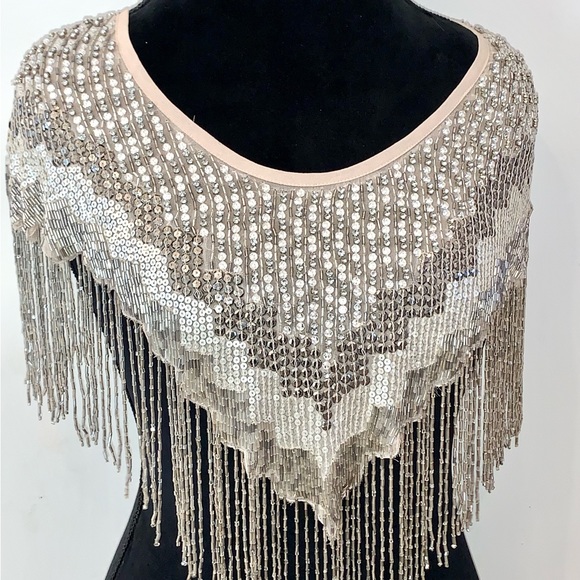 HAUTE HIPPIE Beaded Shawl $595 New Sequin Evening Cape 1920s Gatsby Ivory Bridal - Picture 2 of 16